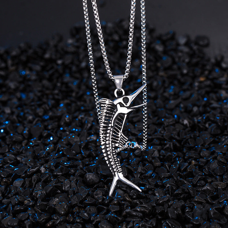 Steel Necklace – Statement Fishbone Pendant