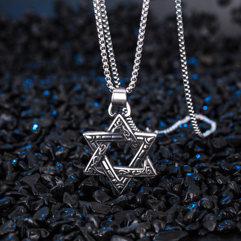 Steel Necklace - Vintage Men's Hexagram Pendant