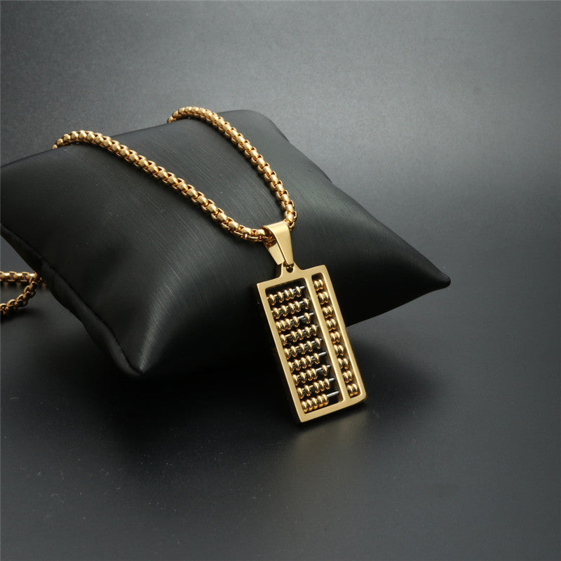 Trendy Titanium Steel Rectangular Abacus Pendant Necklace for Men - Stylish Gift from Planderful's Everyday Genie Collection