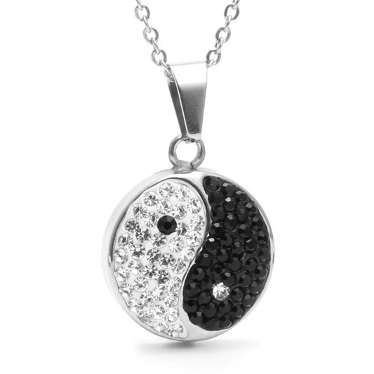 Trendy Titanium Steel Zircon Inlaid Round Pendant Necklace for Men and Women - Stainless Steel Bagua Design