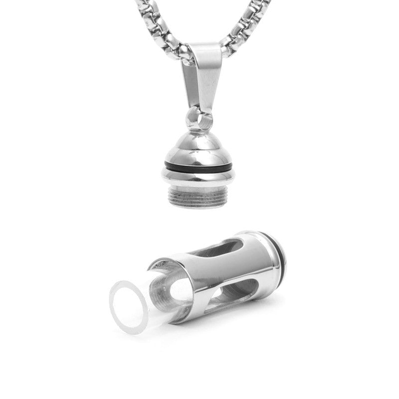 Trendy Titanium Steel Perfume Bottle Pendant Necklace for Men - European and American Jewelry Gift