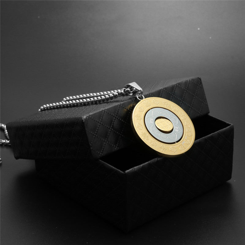Titanium Steel Zodiac Pendant Necklace for Men - Rotating Round Design Holiday Gift