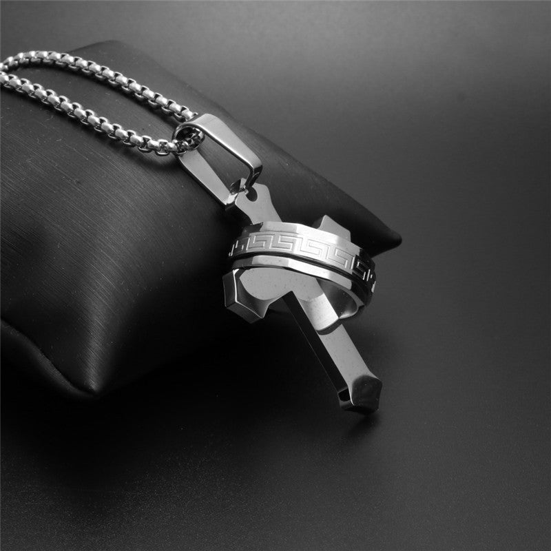 Titanium Steel Cross Pendant Necklace for Men - Stylish Holiday Gift with Stainless Steel Ring