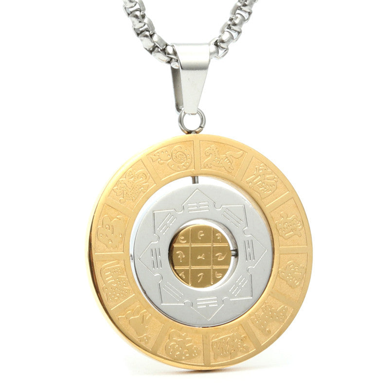 Titanium Steel Zodiac Pendant Necklace for Men - Rotating Round Design Holiday Gift