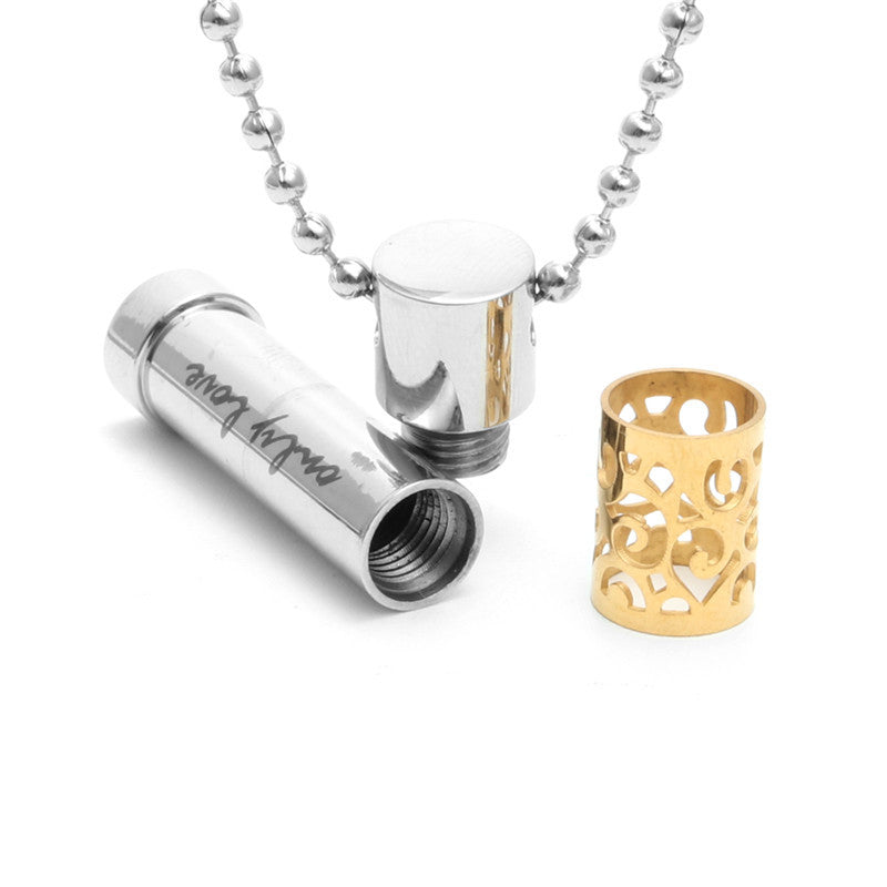 Titanium Steel Perfume Bottle Double Pendant Necklace - Stylish Openable Design for Men and Women