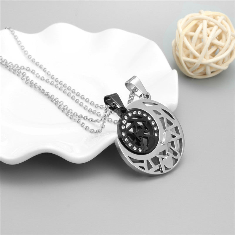 Trendy Titanium Steel Sun and Moon Pendant Necklace for Couples - Stylish Gift for Men