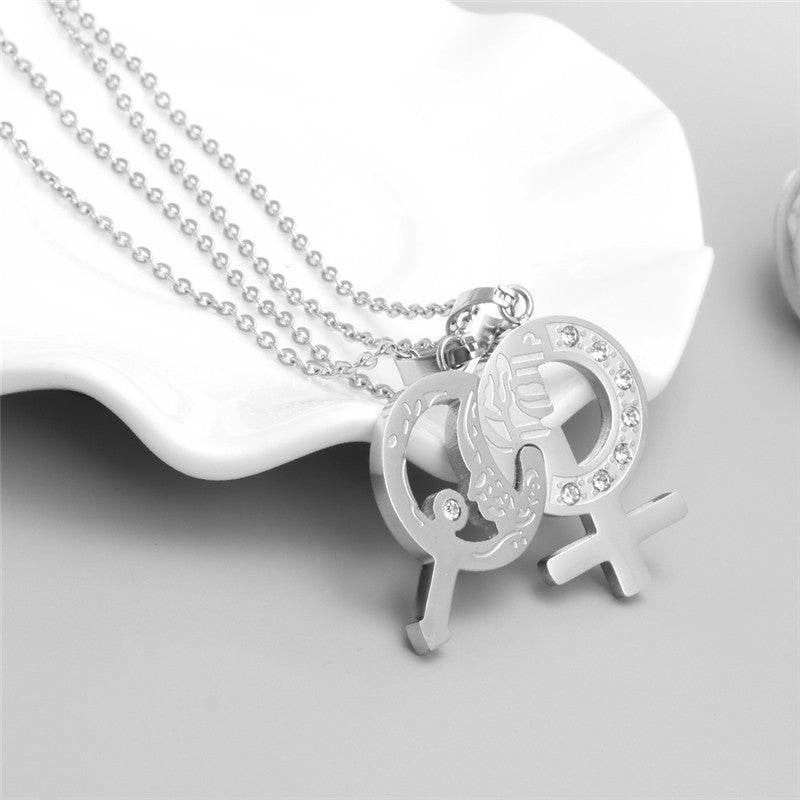 Trendy Titanium Steel Couple Pendant Necklace for Men and Women - Perfect Gift for Couples