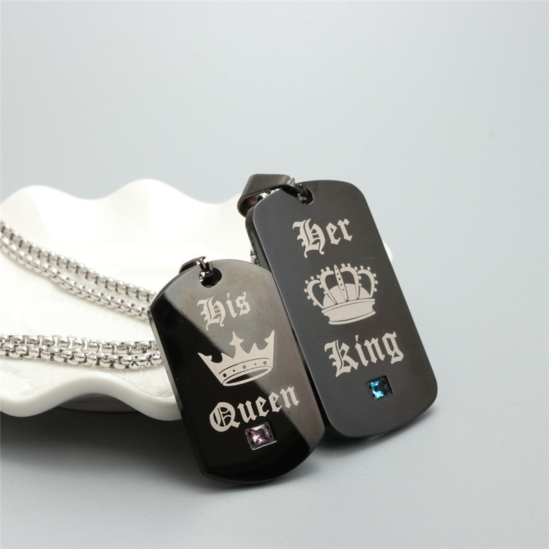 Trendy Black Titanium Steel Military Pendant Necklace for Men and Women - Her King Gift