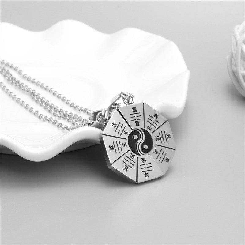 Titanium Steel Couple Bagua Pendant Necklace - Trendy Qiankun Five Elements Gift for Men and Women