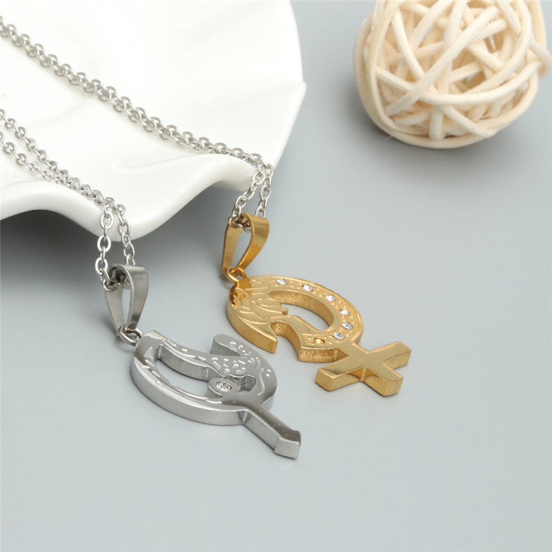 Trendy Titanium Steel Couple Pendant Necklace for Men and Women - Perfect Gift for Couples