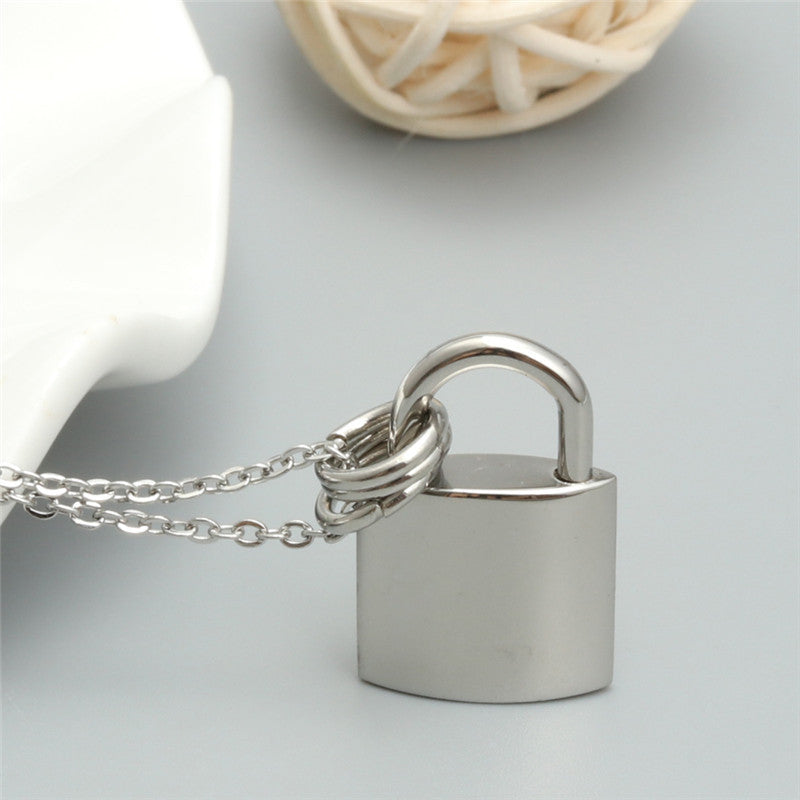 Trendy Titanium Lock Pendant Necklace for Men - European and American Jewelry Gift