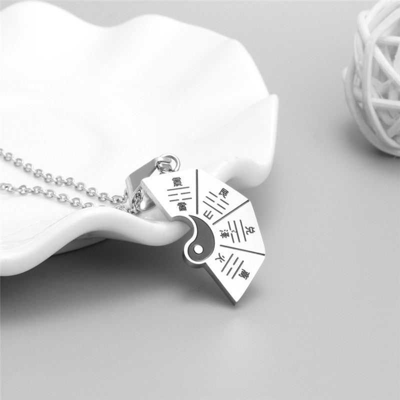 Titanium Steel Couple Bagua Pendant Necklace - Trendy Qiankun Five Elements Gift for Men and Women