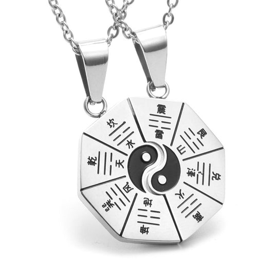 Titanium Steel Couple Bagua Pendant Necklace - Trendy Qiankun Five Elements Gift for Men and Women