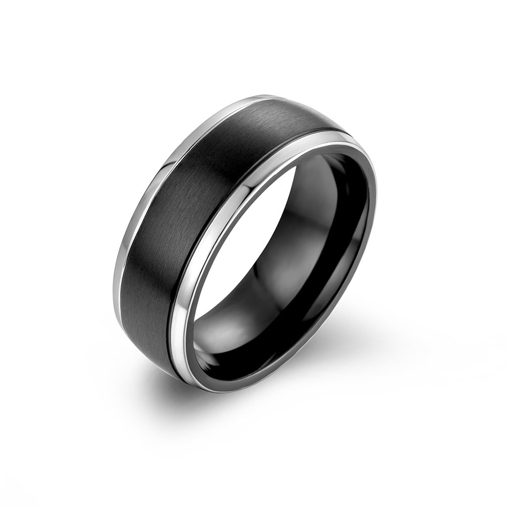 8mm Inner & Outer Arc Brushed Matte Double Color Men's Stainless Steel Ring