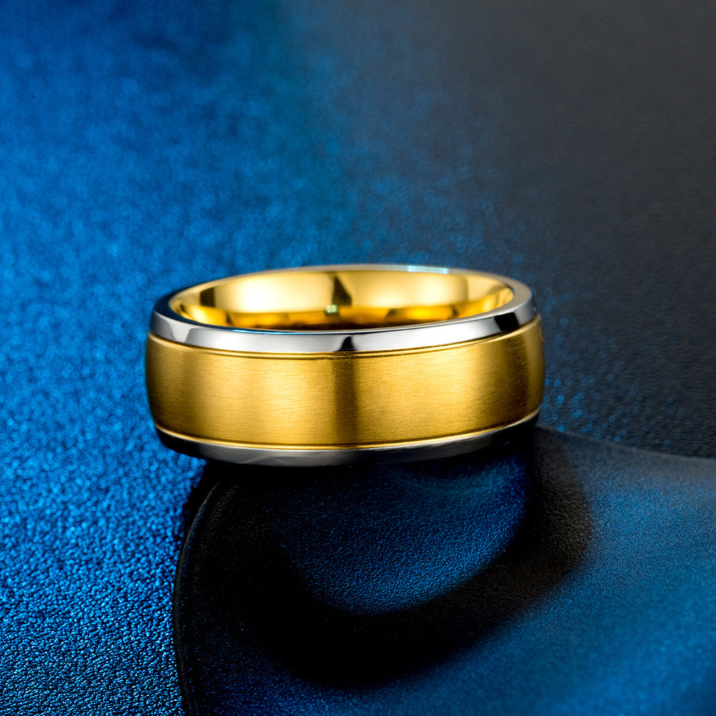 8mm Inner & Outer Arc Brushed Matte Double Color Men's Stainless Steel Ring
