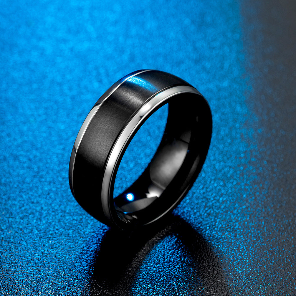 8mm Inner & Outer Arc Brushed Matte Double Color Men's Stainless Steel Ring