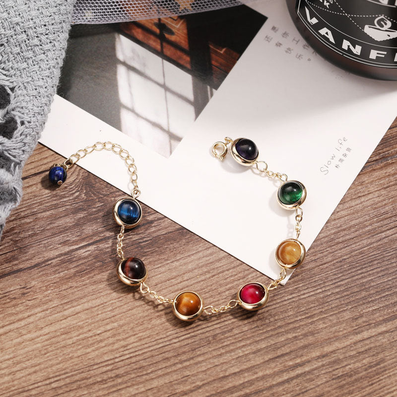 Colorful Tiger's Eye Stone Bracelet for Women with Japanese-Inspired Rainbow Candy Design