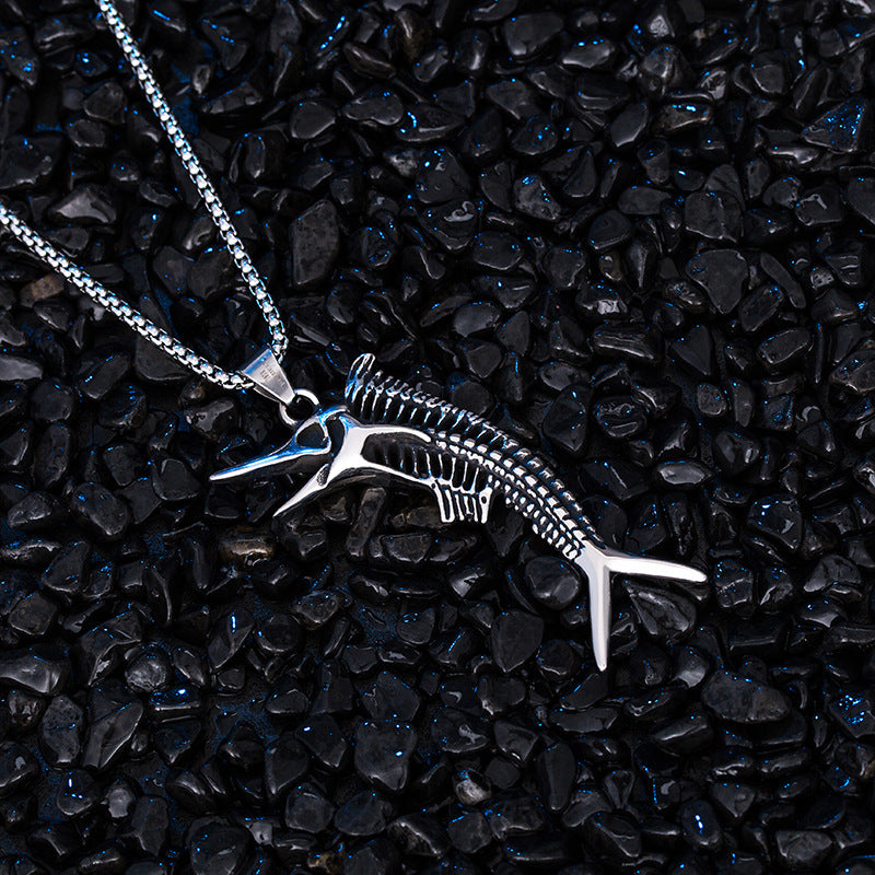 Steel Necklace – Statement Fishbone Pendant