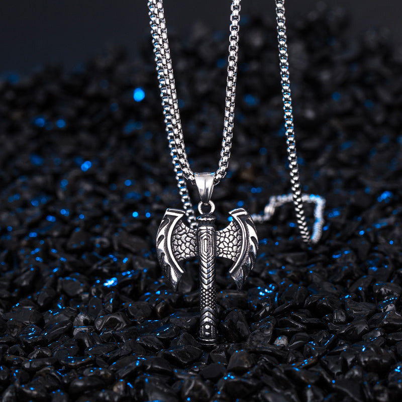 Titanium Steel Necklace – Vintage Axe Pendant For Men
