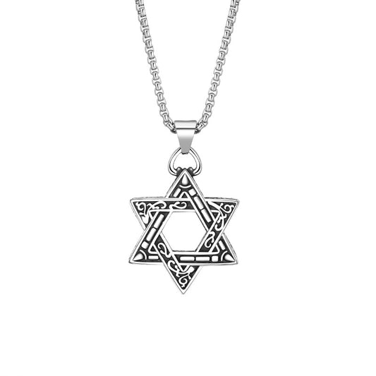 Steel Necklace - Vintage Men's Hexagram Pendant