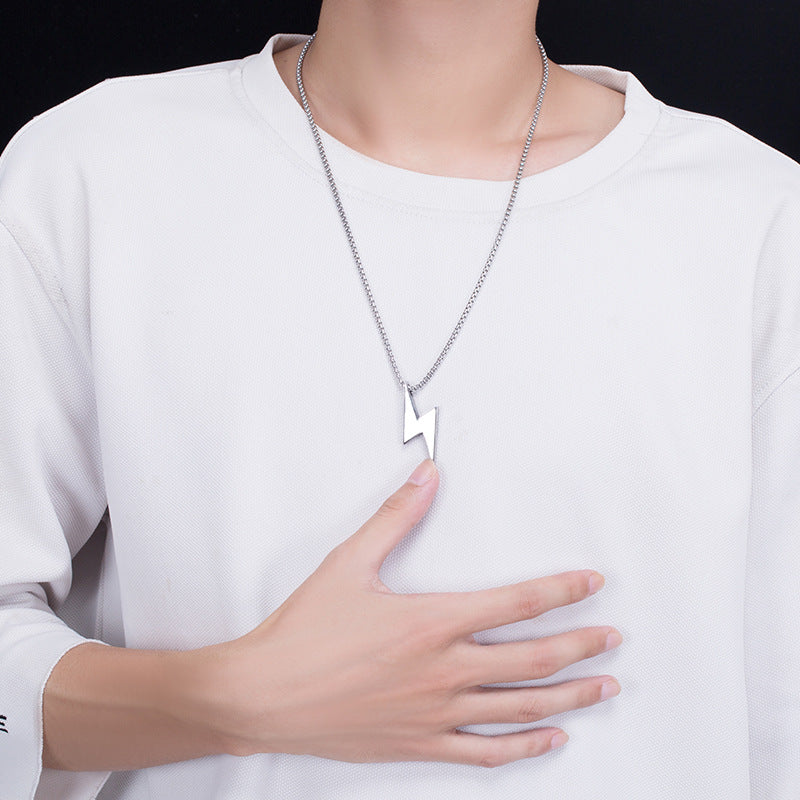 Steel Necklace – Minimalist Lightning Pendant