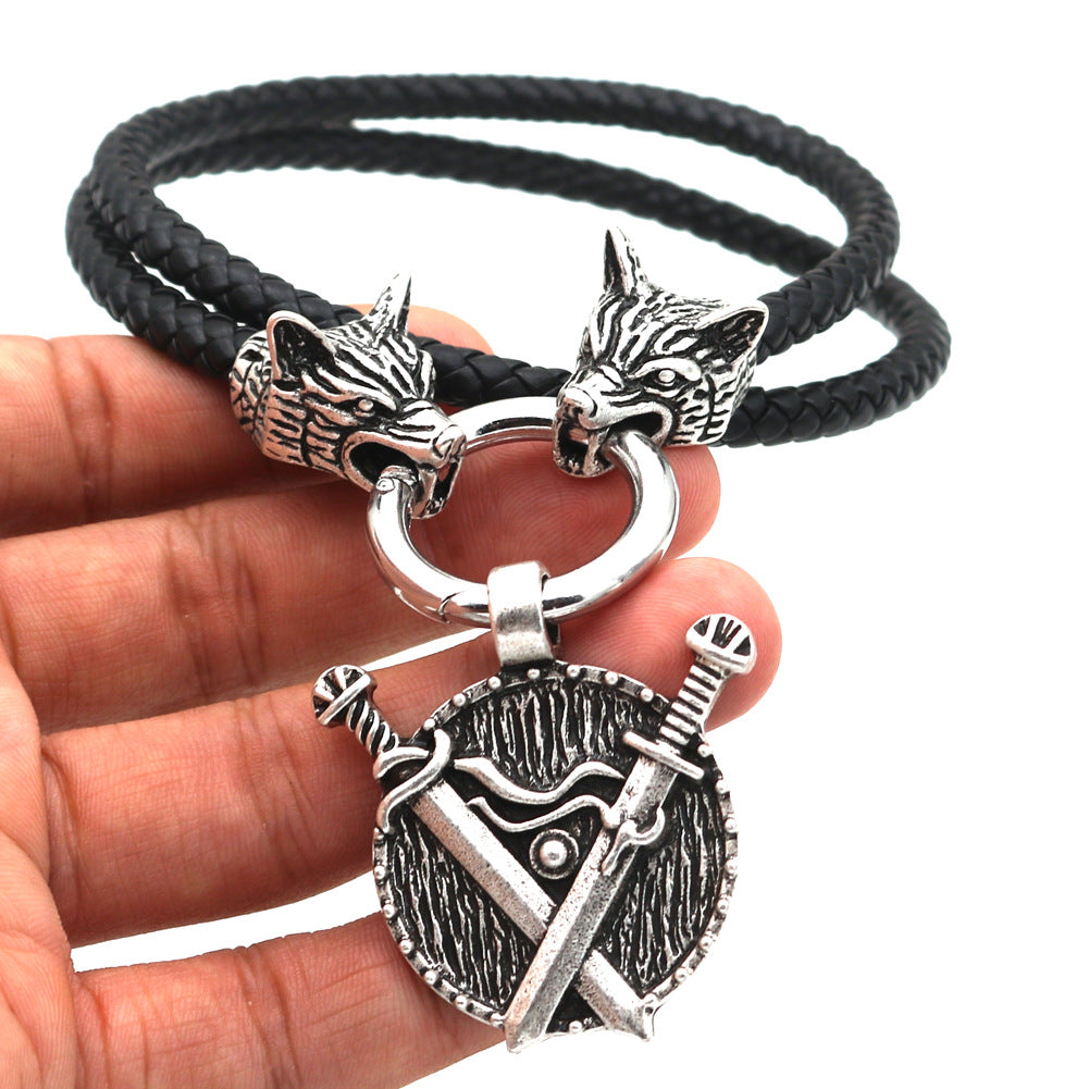 Norse Legacy Double Sword Shield Necklace - Men's Pendant Jewelry Wholesale