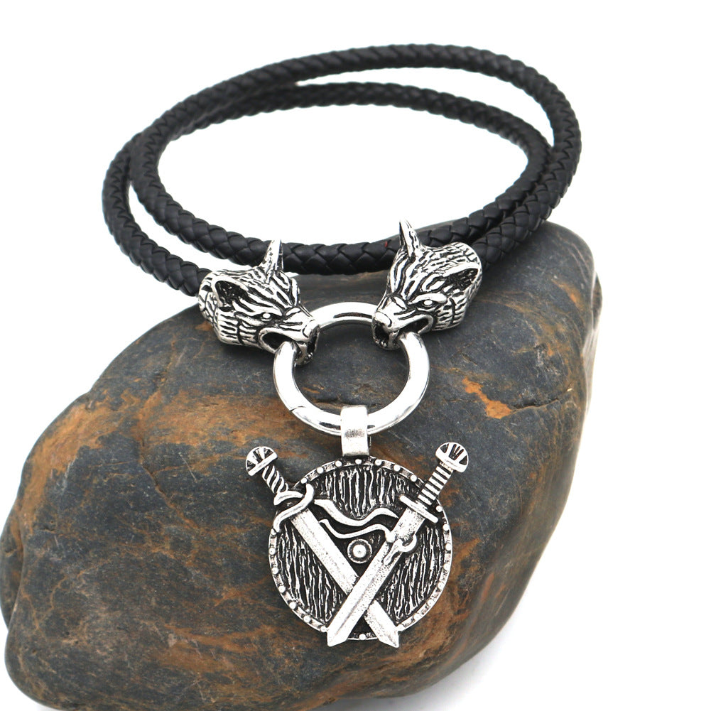 Norse Legacy Double Sword Shield Necklace - Men's Pendant Jewelry Wholesale