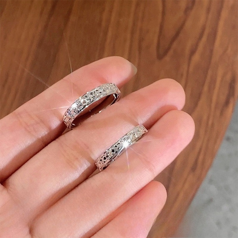S925 Sterling Silver Crushed Ice Couple Ring — Adjustable