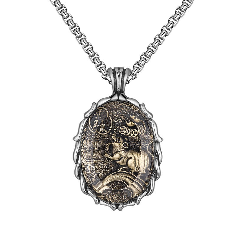Steel Necklace - Vintage Zodiac Buddha Pendant For Everyday Style Gift For Him Or Her