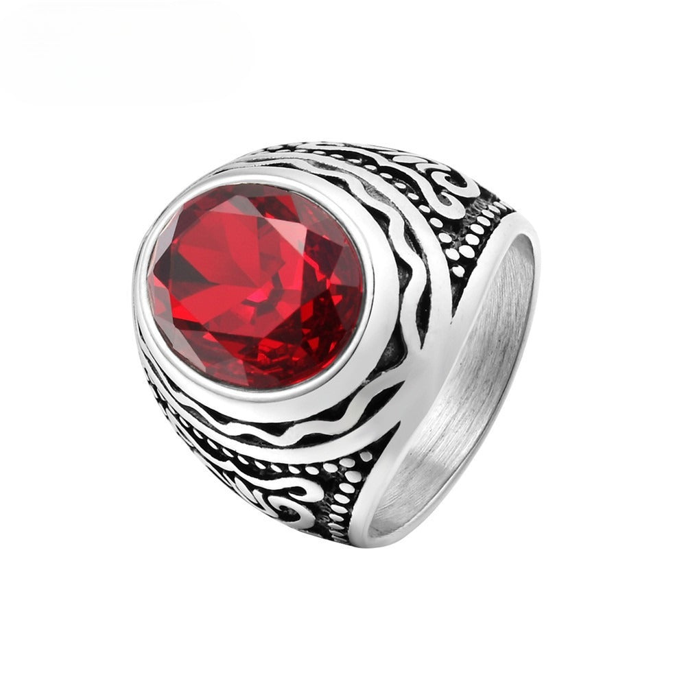 Titanium Steel Ring With Oval Zircon Bold Retro Design Unisex Jewelry Planderful Everyday Genie Collection