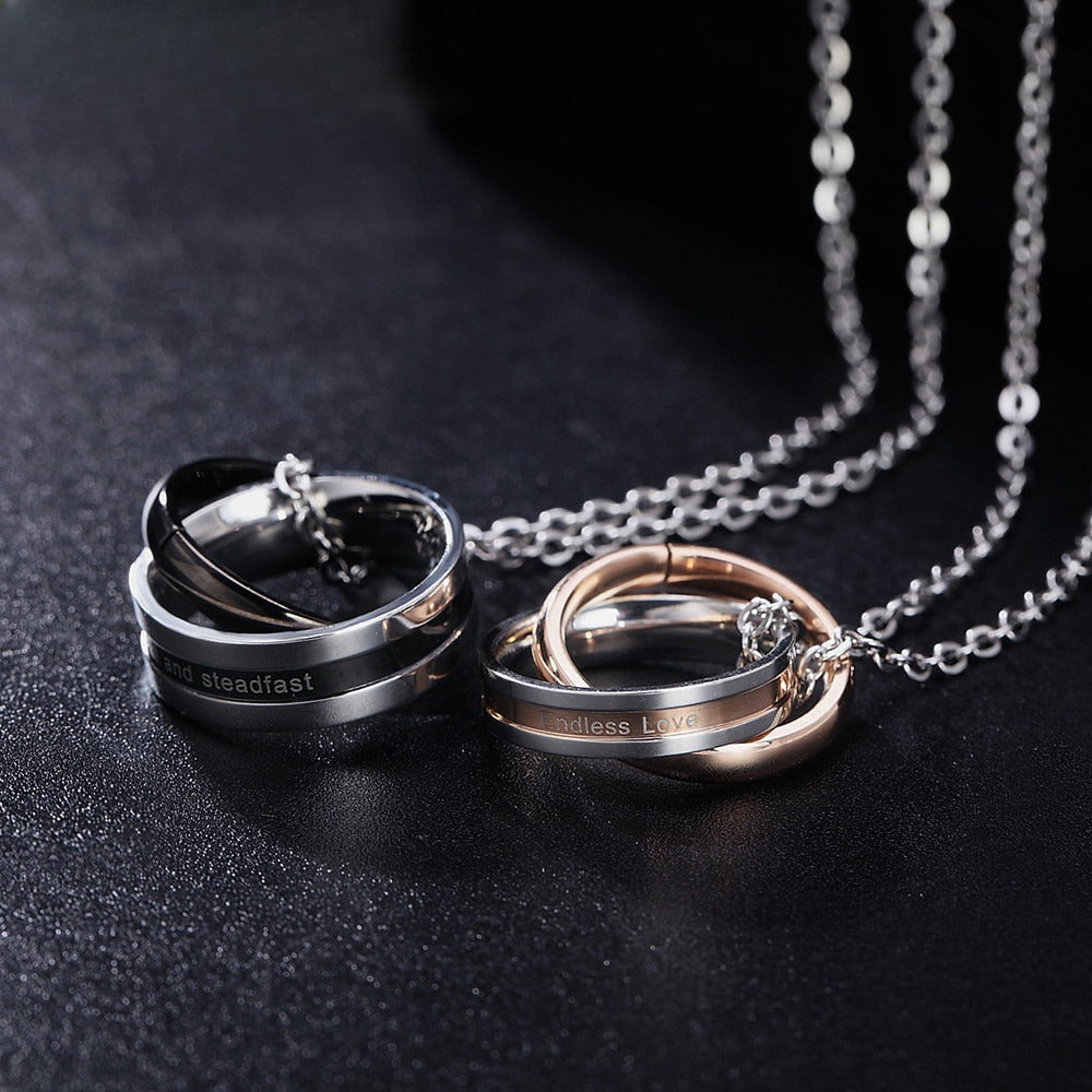 Planderful Cross Ring Necklace For Couples Unisex Titanium Steel Pendant With Protection Statement