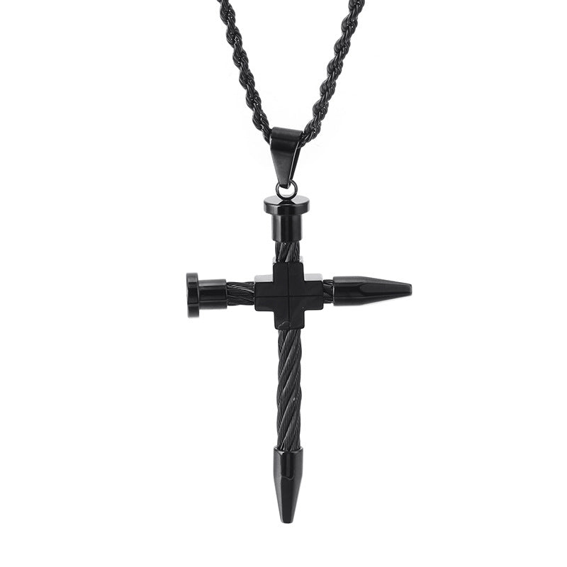 Titanium Steel Cross Pendant for Men - Hip-Hop Style Stainless Steel Jewelry