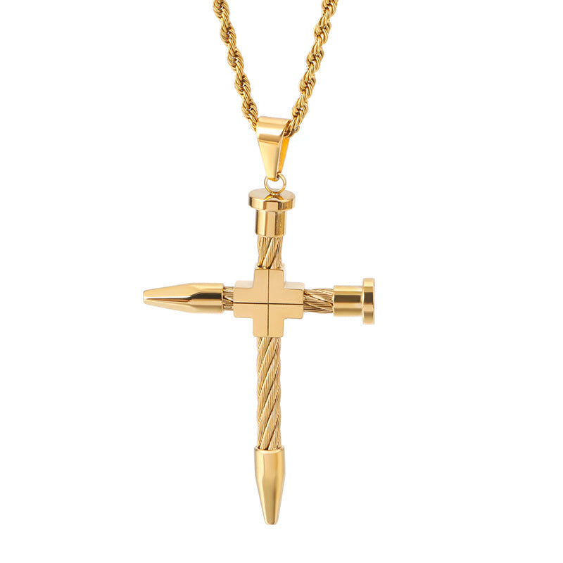 Titanium Steel Cross Pendant for Men - Hip-Hop Style Stainless Steel Jewelry
