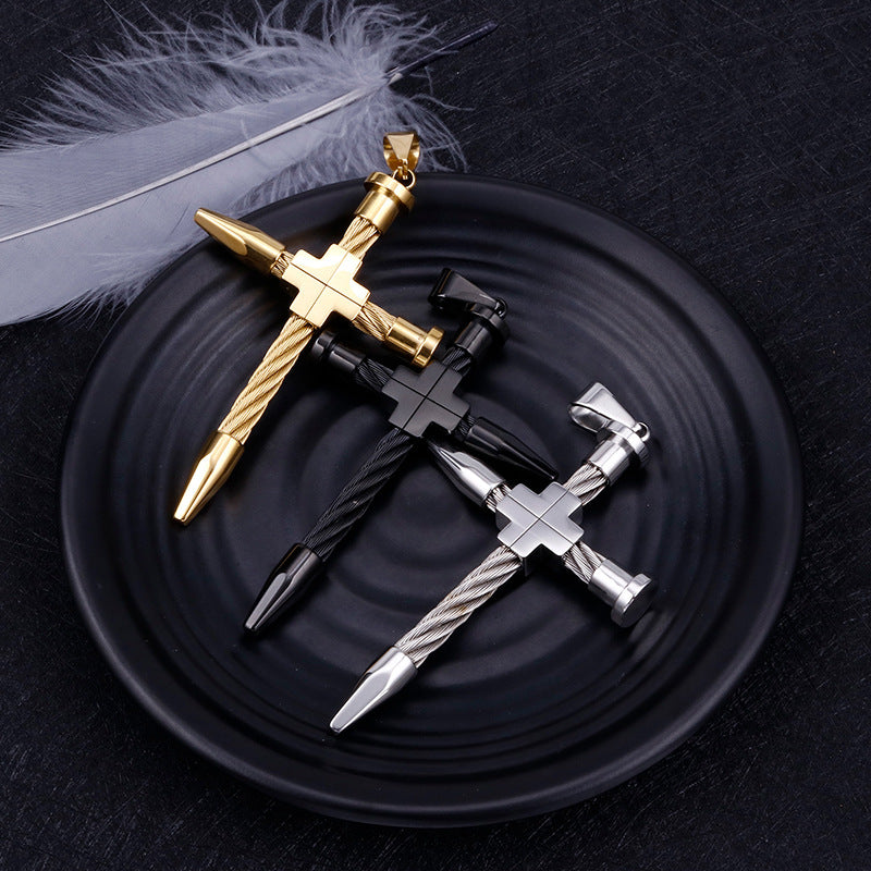 Titanium Steel Cross Pendant for Men - Hip-Hop Style Stainless Steel Jewelry
