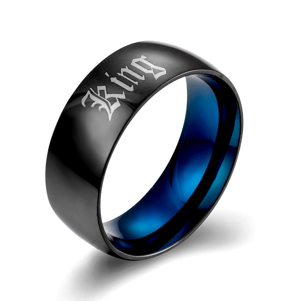Inner & Outer Arc Two-Color King Queen King Queen Stainless Steel Ring