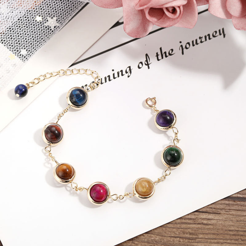 Colorful Tiger's Eye Stone Bracelet for Women with Japanese-Inspired Rainbow Candy Design
