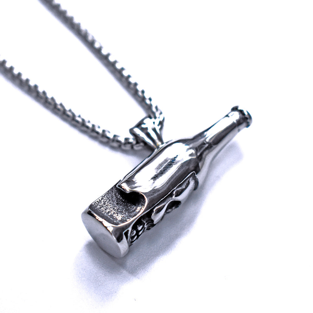 Steel Necklace Vintage Skull Bottle Design Dual Purpose Wine Pick Necklace for Gift Lovers Planderful