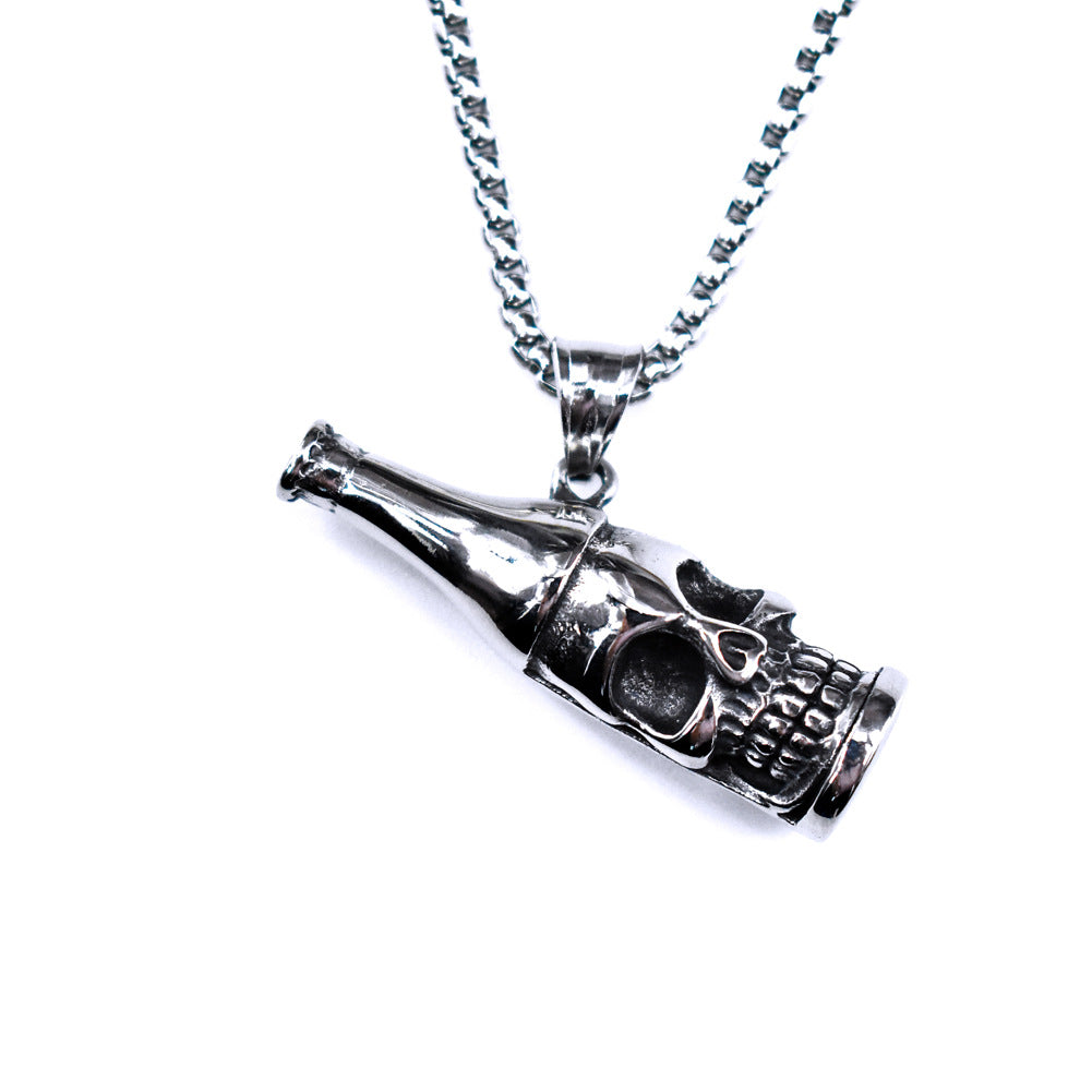 Steel Necklace Vintage Skull Bottle Design Dual Purpose Wine Pick Necklace for Gift Lovers Planderful