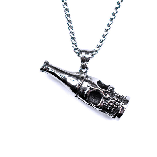 Steel Necklace Vintage Skull Bottle Design Dual Purpose Wine Pick Necklace for Gift Lovers Planderful