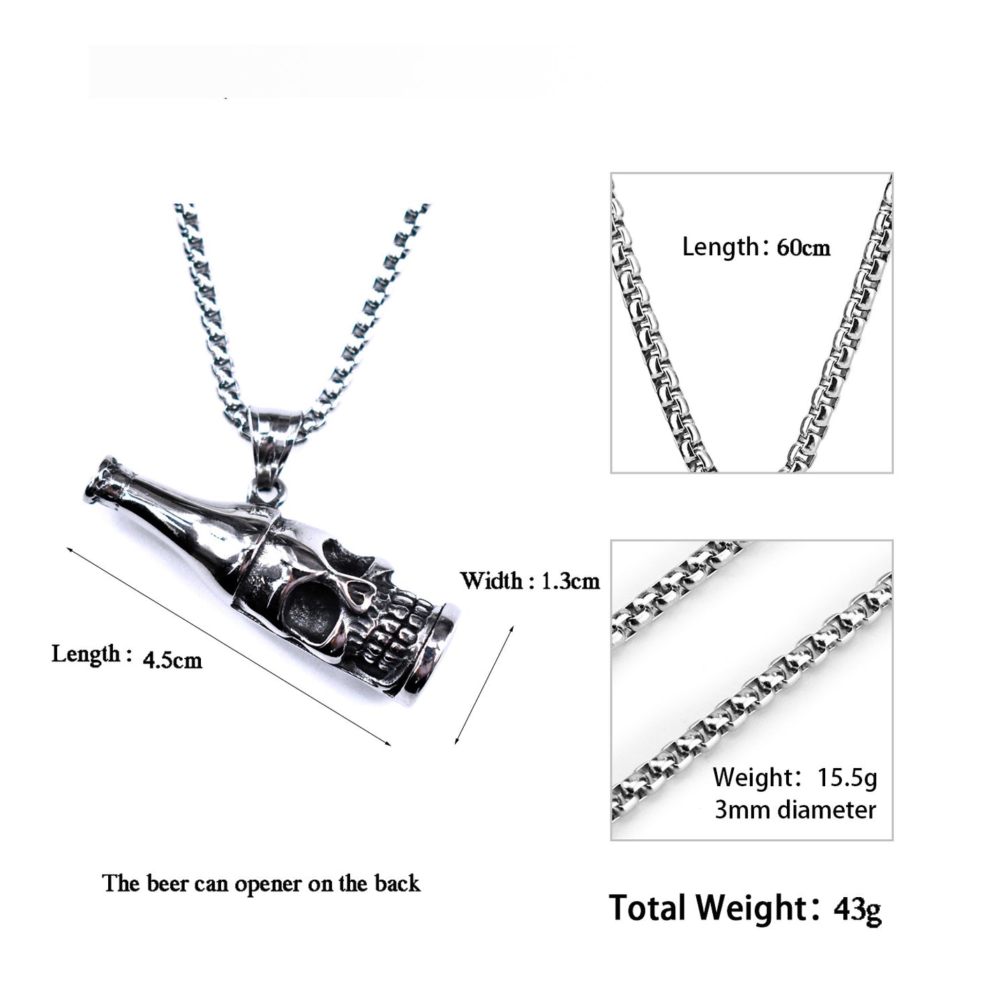 Steel Necklace Vintage Skull Bottle Design Dual Purpose Wine Pick Necklace for Gift Lovers Planderful