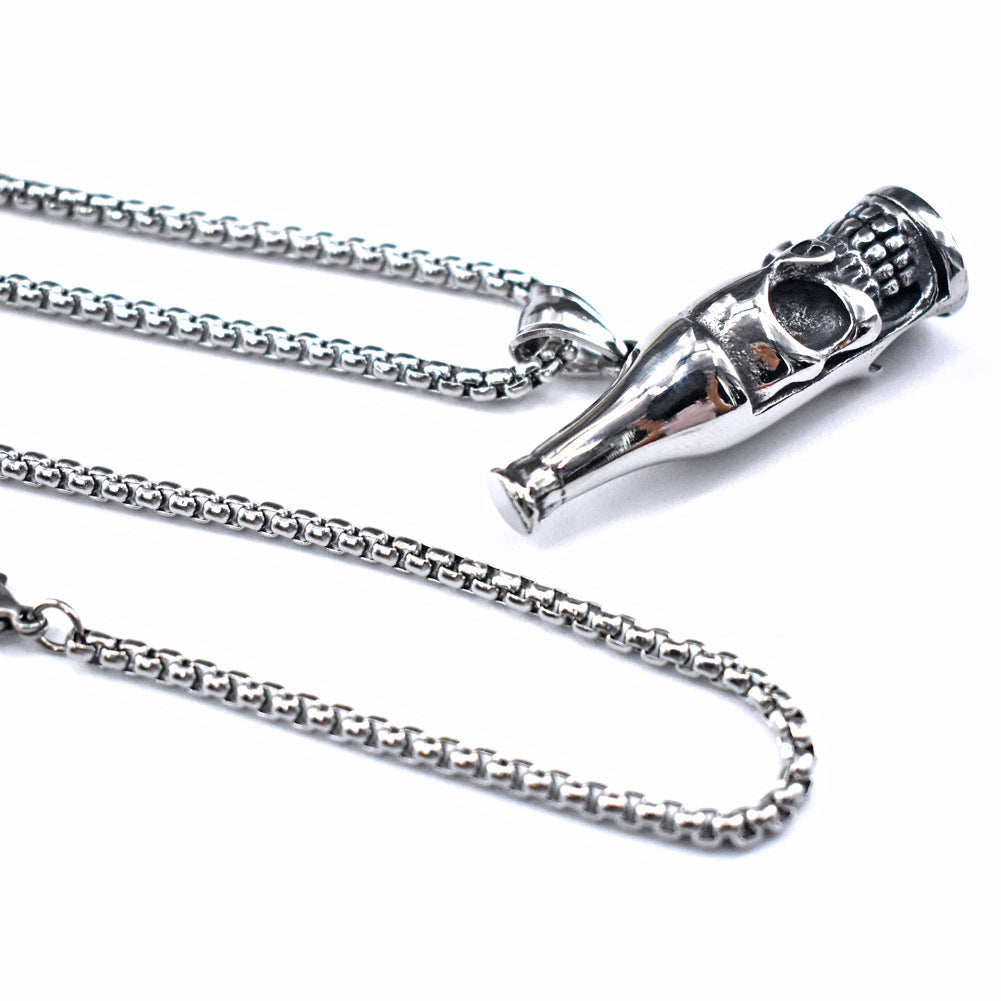 Steel Necklace Vintage Skull Bottle Design Dual Purpose Wine Pick Necklace for Gift Lovers Planderful