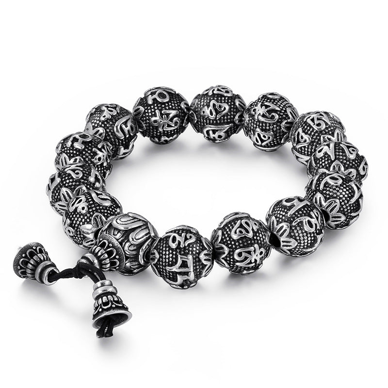 Men's Titanium Steel – Six-Character Mantra Bead Bracelet – Stainless Steel Bracelet