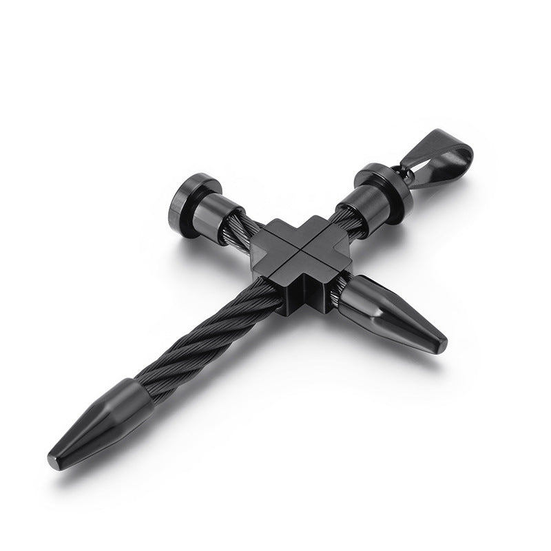 Titanium Steel Cross Pendant for Men - Hip-Hop Style Stainless Steel Jewelry