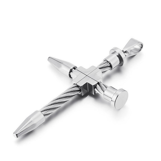 Titanium Steel Cross Pendant for Men - Hip-Hop Style Stainless Steel Jewelry