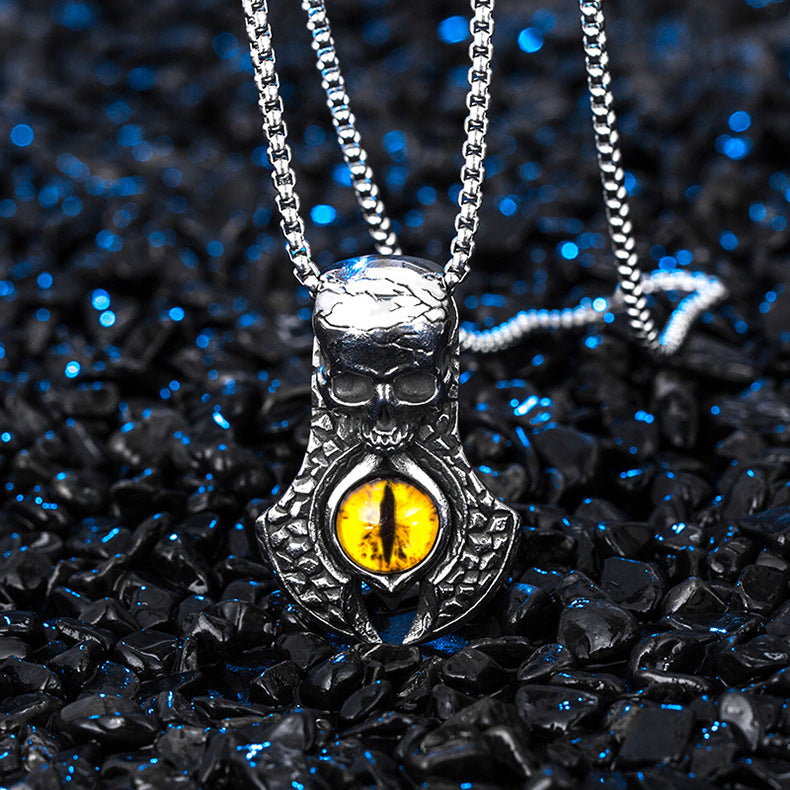 Steel Necklace – Vintage Men's Skull Pendant With Retro Hip Hop Style Devil's Eye Detail