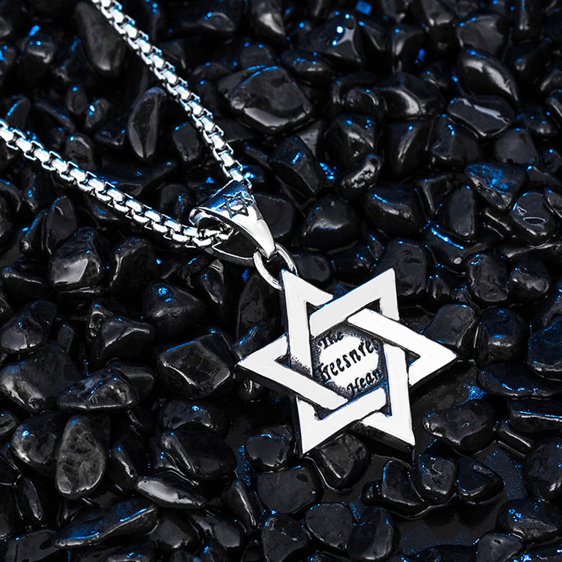 Red Zircon Necklace – Vintage Hip-Hop Hexagram Pendant Stainless Steel By Planderful