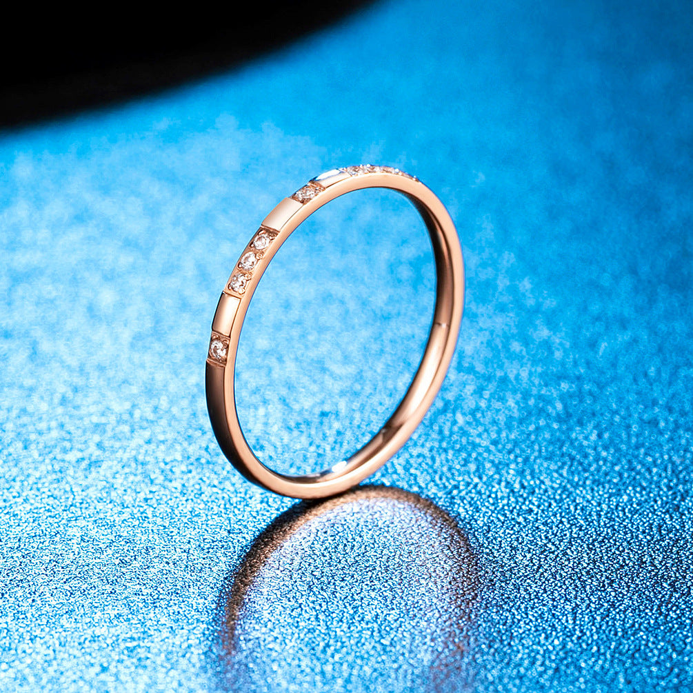 2mm Zircon Rose Gold Stainless Steel Ring for Women