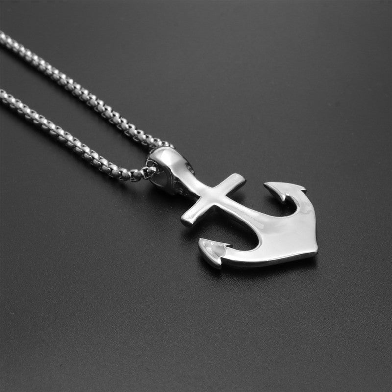 Titanium Steel Skull Anchor Pendant Necklace for Men - Retro Punk Style