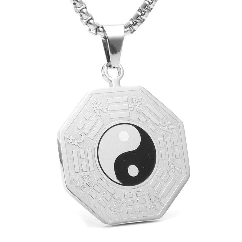 Titanium Steel Tai Chi Round Pendant Necklace for Men - European and American Jewelry Holiday Gift