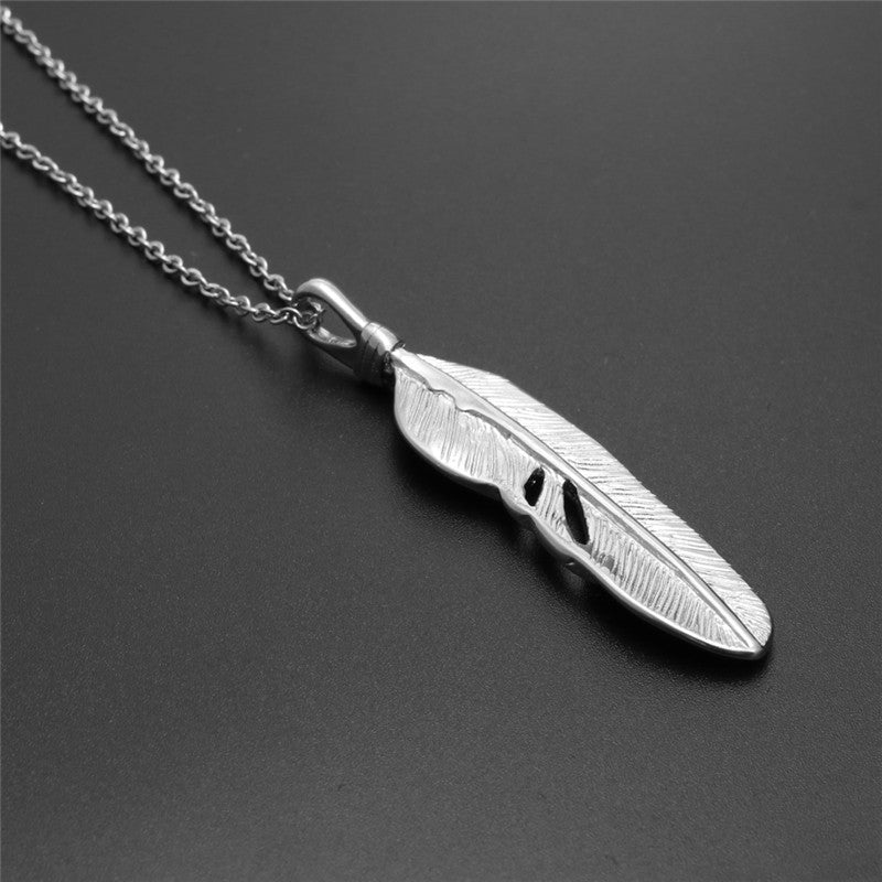 Titanium Steel Feather Pendant Necklace for Men - European and American Style Holiday Gift